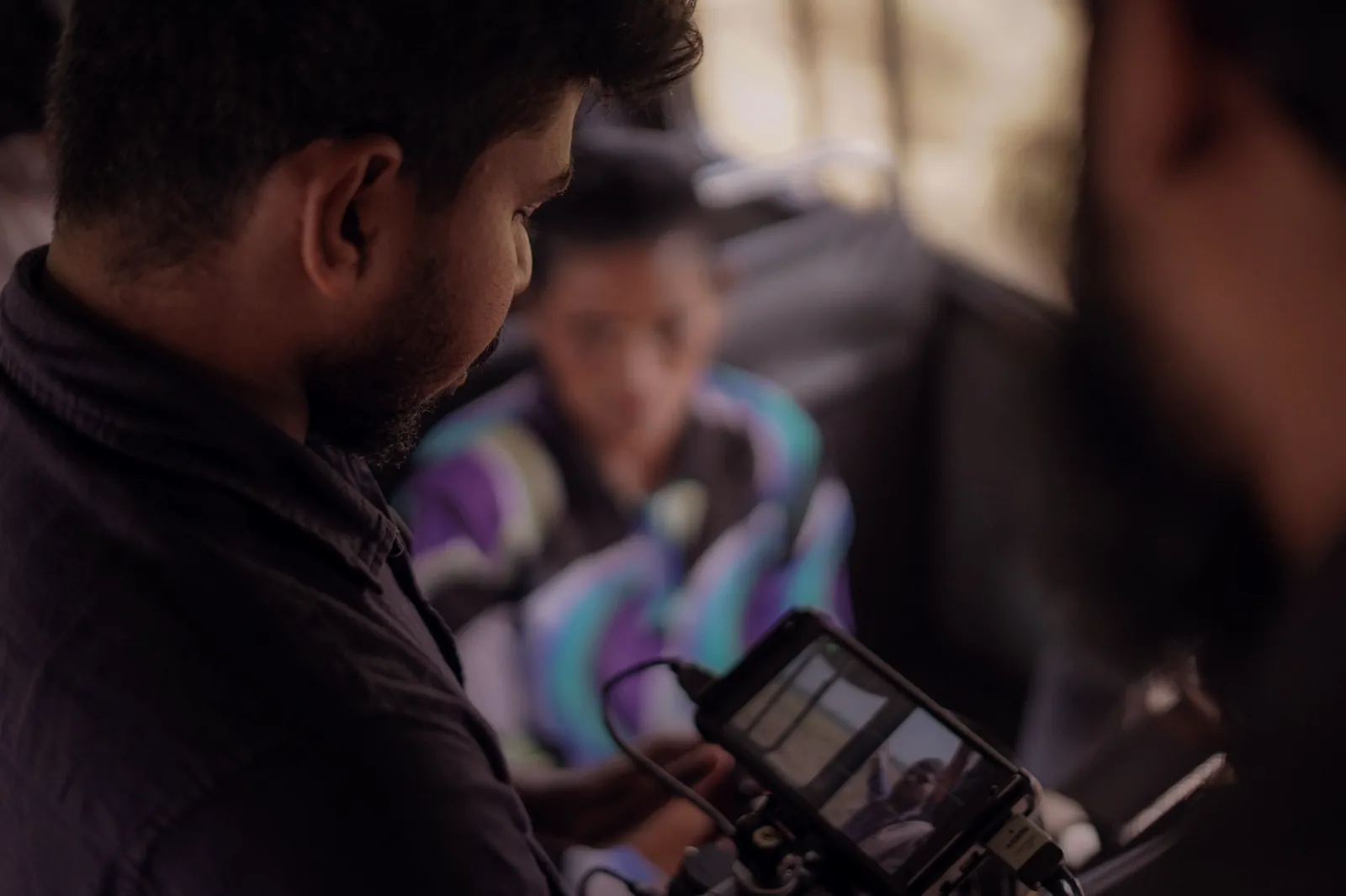Checking a take on a field monitor during one of our shoots