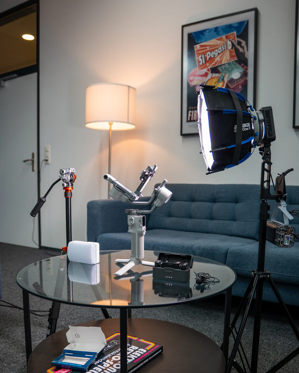 Studio set with a sofa ready for an interview